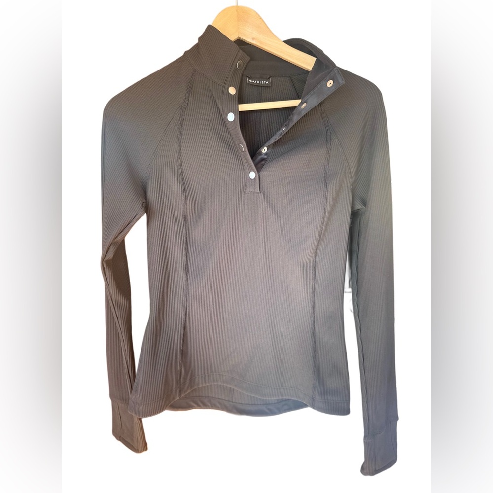 ATHLETA Black Ribbed Long Sleeve Top